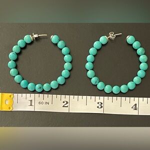 GREEN TURQUOISE BEADED 2” ROUND HOOP PIERCED EARRINGS